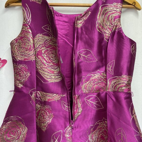 Place Sleeveless Jacquard Fit & Flare Dress Girls 16 Magenta Metallic Floral New - Picture 10 of 15